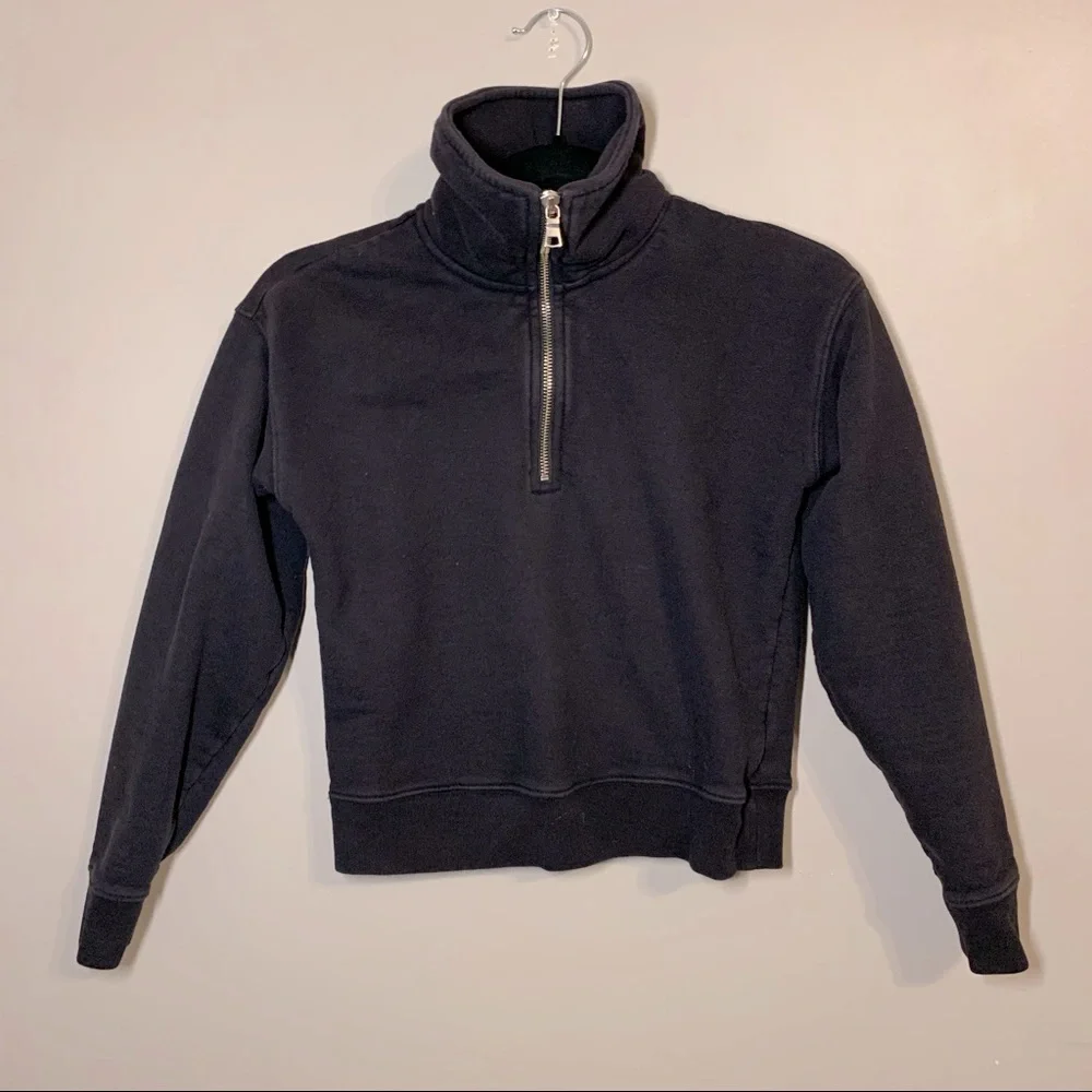 Sz. XXS the group Babaton Aritzia black 1/4 zip pullover mock neck crop sweater - Picture 1 of 9